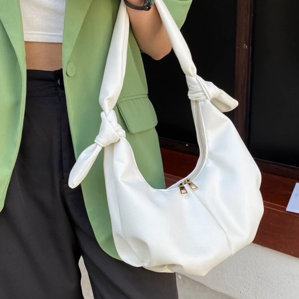 White Women's Minimalist Ruched Shoulder Bag